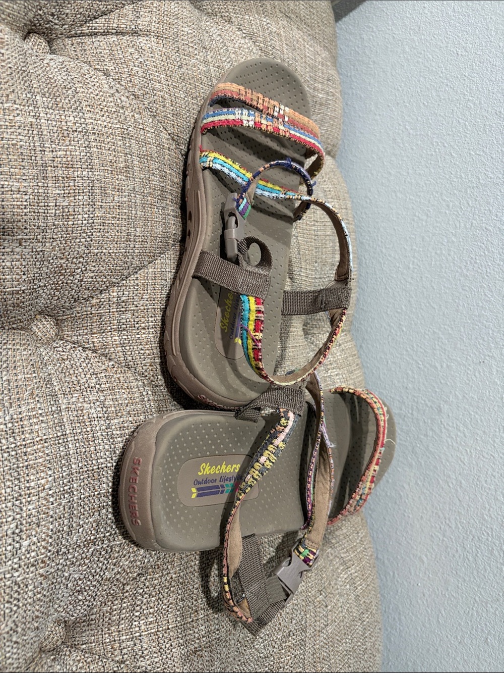 Skechers Women’s Brown Sandals with Colorful Woven Straps